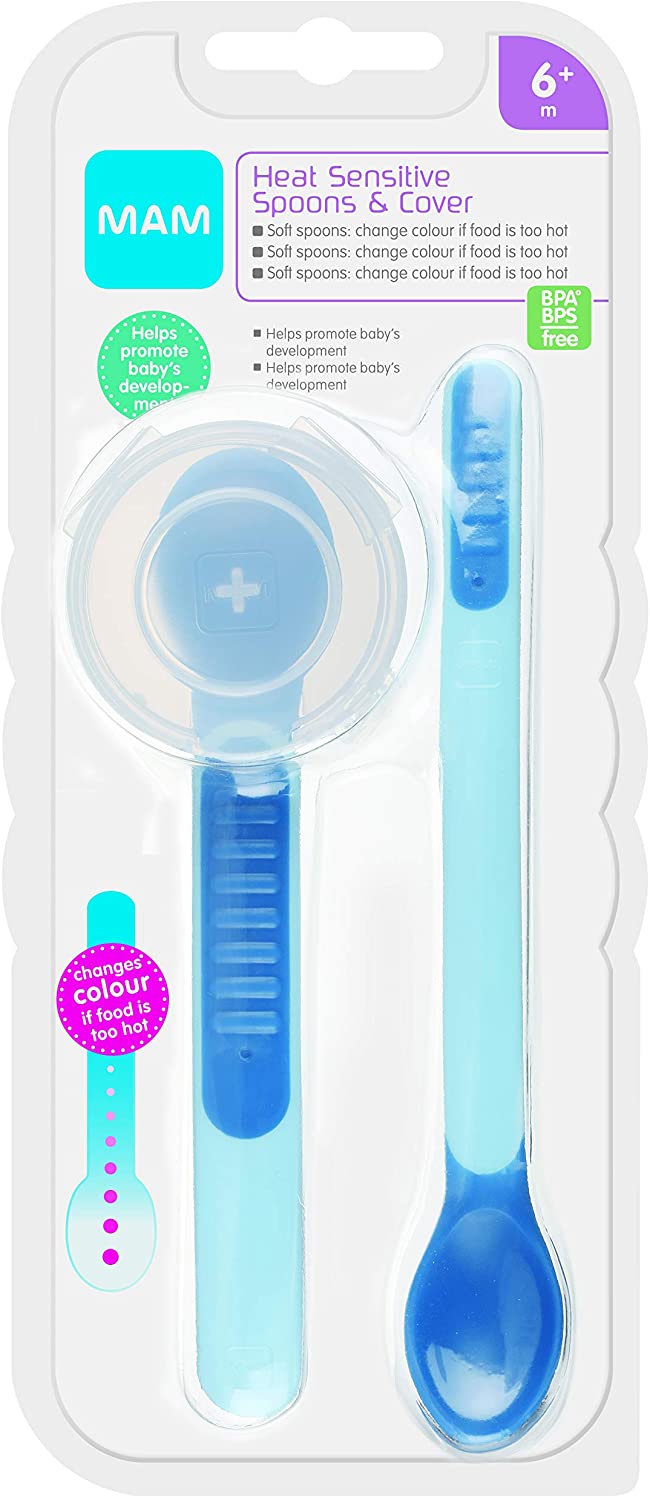 MAM Heat Sensitive Feeding Spoons and Cover, Two Sizes, Colour Change Baby Feeding Spoons, Part of The Baby Cutlery Range - Image 4