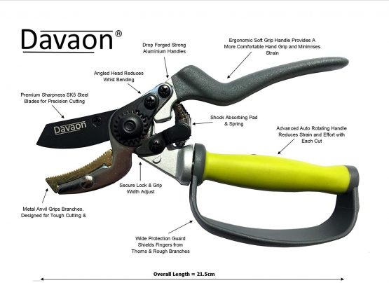 Anvil Secateurs - Premium Pruning Shears/Garden Secateurs/Pruning Scissors- Soft Grip Ideal for Arthritic Hands For Tough Branches, Bushes + Trimming- Secateurs & pruning scissors- Davaon Pro - Image 3