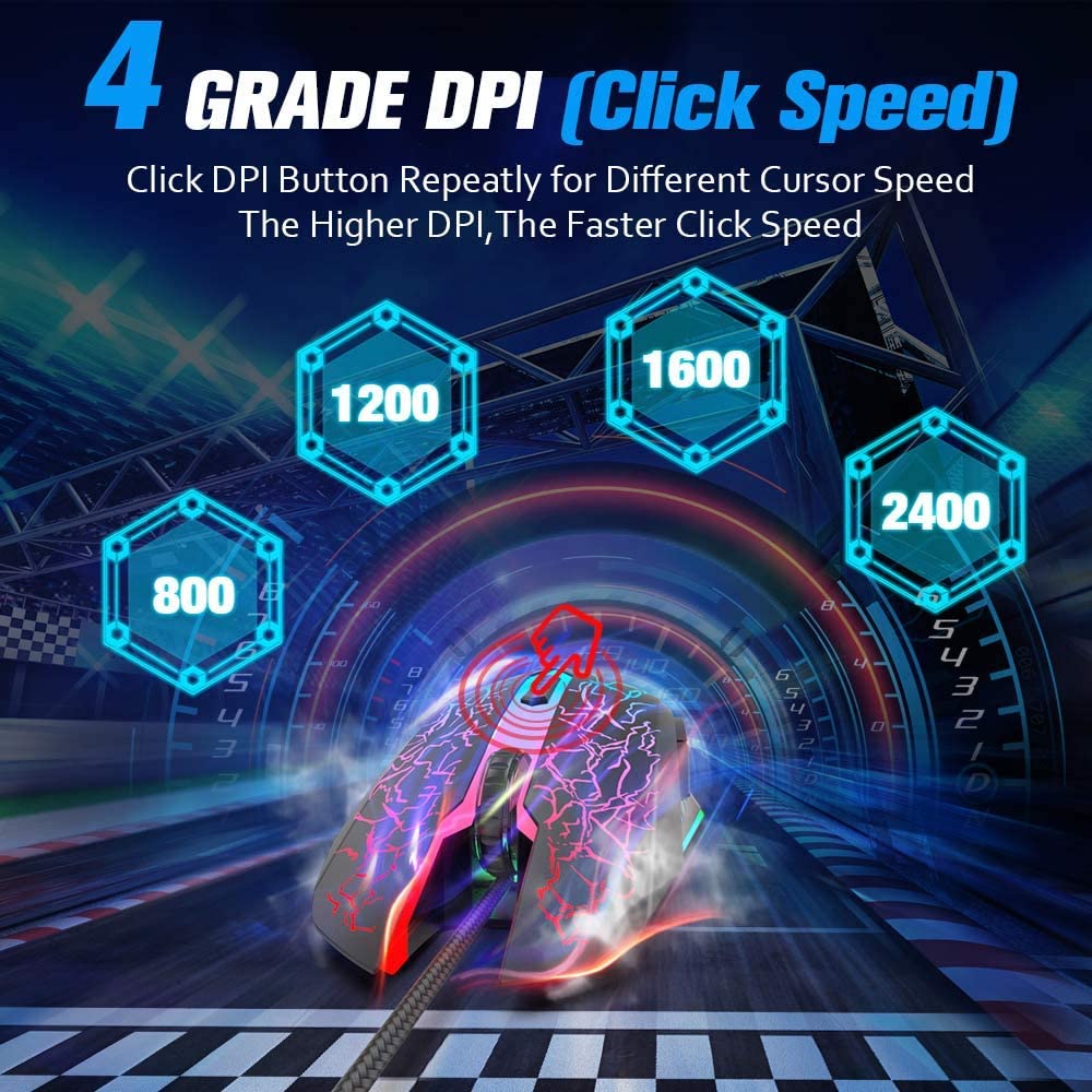 VersionTECH. Gaming Mouse, 4 DPI Settings Up to 3600 DPI, Light Up RGB Ergonomic Optical Gaming Mice for Laptop/mac - Image 4