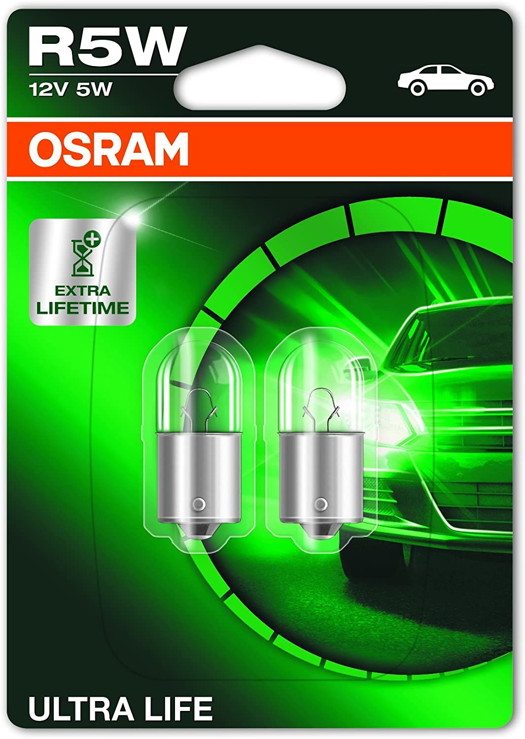 OSRAM ULTRA LIFE R5W halogen, tail light, license plate light, parking and position light, 5007ULT-02B, 12 V passenger car