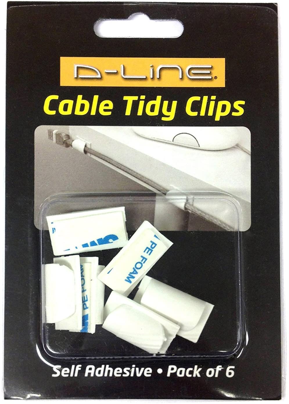 dline CTCLIPS6AW Self-Adhesive Cable Clips, White, 6 Pieces