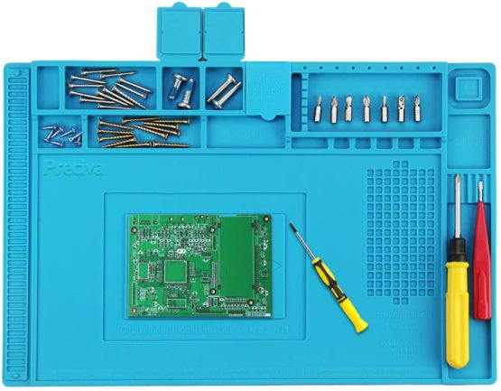 Preciva Soldering Mat, 500℃ Heat Resistant Silicone Work Mat, Multi-purpose Magnetic Electronics Repair Pad for Welding and Soldering Station With Ruler and Screw Notches, 450*300mm
