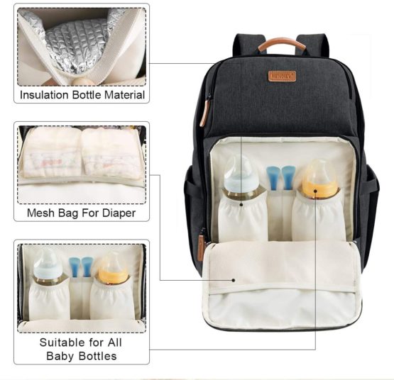 Baby Changing Bag Diaper Nappy Rucksack Backpack with Insulated Pockets Multi-Function Water Resistant Travel for Mom and Dad Black - Image 2
