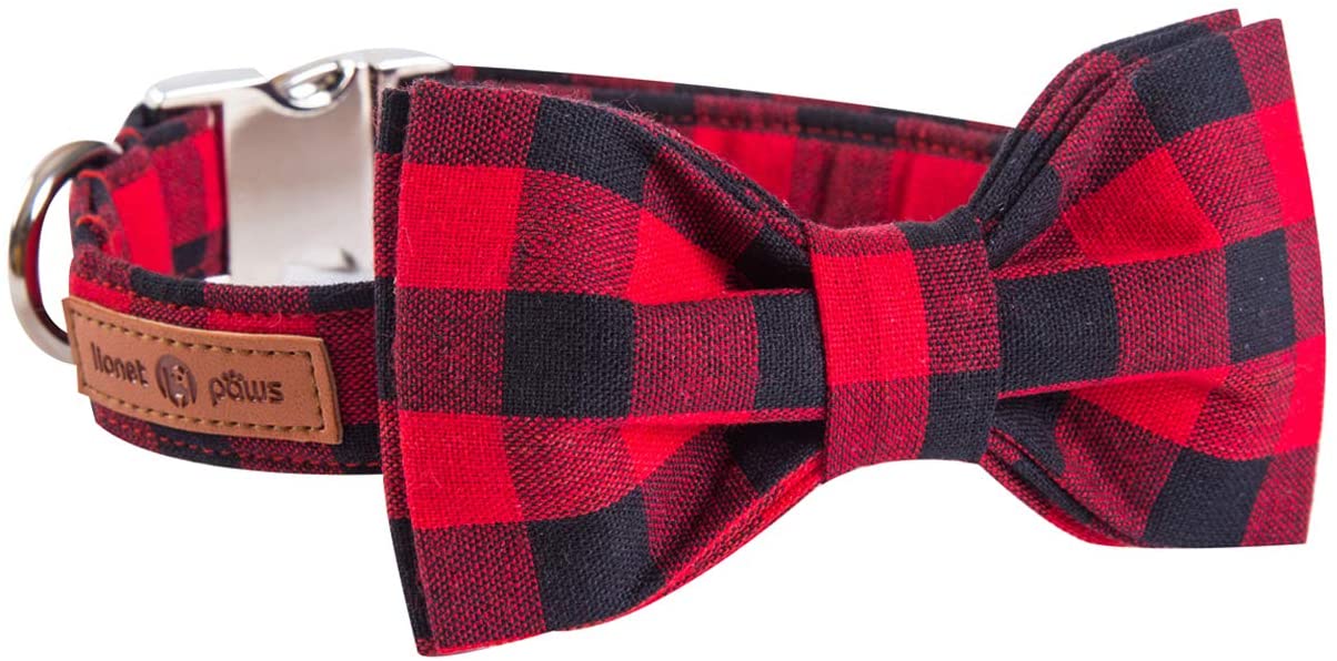 Lionet Paws Cotton Dog Collar with Bowtie, Durable Adjustable and Comfortable Collar for Medium Dogs Neck 34-55cm