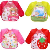 Fascigirl Baby Bibs with Sleeves,4PCS Unisex Baby Waterproof Long Sleeve Bib Feeding Bibs Cartoon Animal Drool Bib Art Apron Smock Long Sleeved Bib for Infants Toddlers Boys Girls