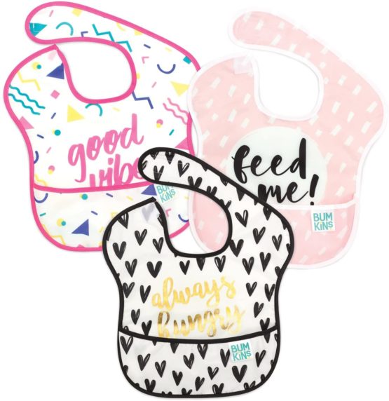 Bumkins SuperBib, Baby Bib, Waterproof, Washable, Stain and Odor Resistant, 6-24 Months, 3-Pack - Always Hungry, Feed Me, Good Vibes
