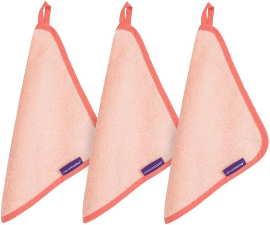 ClevaMama Baby and Newborn Wash Cloth in Set (3pack), Ultra-Soft and Absorbent Bamboo and Cotton Made - Coral, 25x25 cm - Image 2