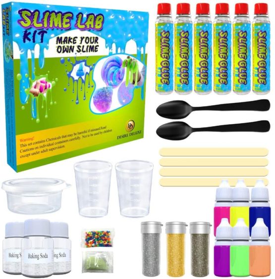 Desire Deluxe Slime Making Kit DIY Factory Complete Games Set Toys Science for Kids Age 4 5 6 7 8 9 Year Old Slime Lab Activator Ingredient Educational Learning Activity Toy for Boys and Girls Present