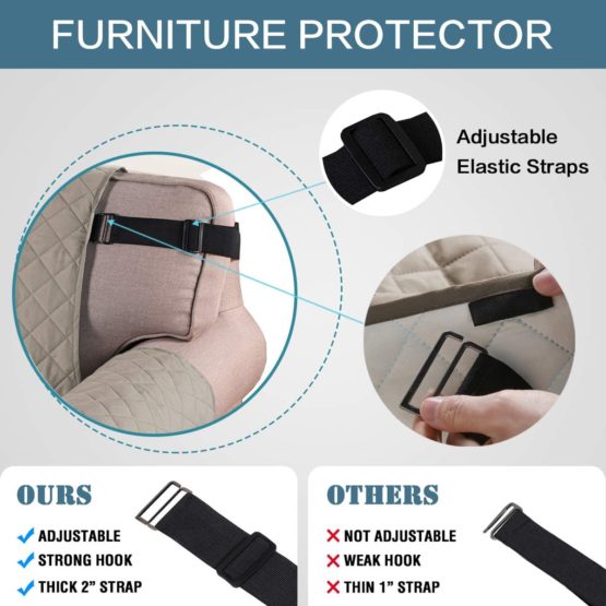 BellaHills Waterproof Sofa 1 Seater Cover Chair Protectors Cover for Living Room Non Slip Furniture Cover for Dogs/Pets, Checked Pattern Thick Quilted with Strap (1 Seater - Grey/Beige) - Image 2