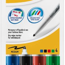 BIC Velleda 1741 Whiteboard Markers, Medium Bullet Nib Pens - Durable Plastic Wallet - Assorted Colours, Pack of 4