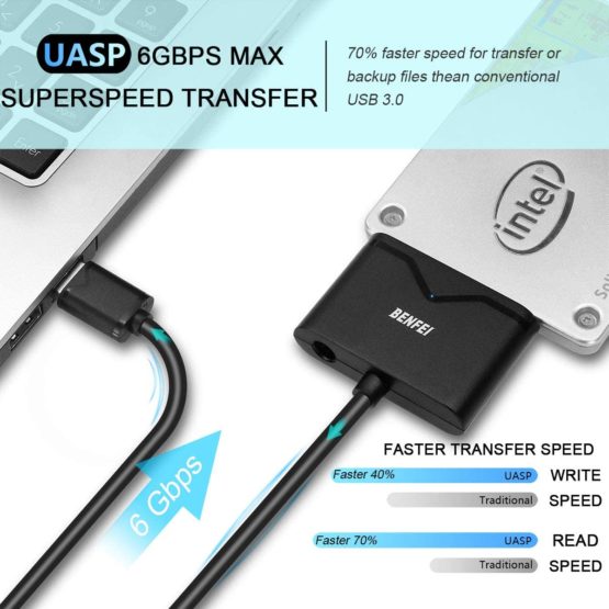 USB 3.0 to SATA Adapter for 2.5"/3.5" HDD/SSD, BENFEI USB 3.0 to SATA III Hard Drive Disk Adapter with 12V/2A Power Adapter - Image 2