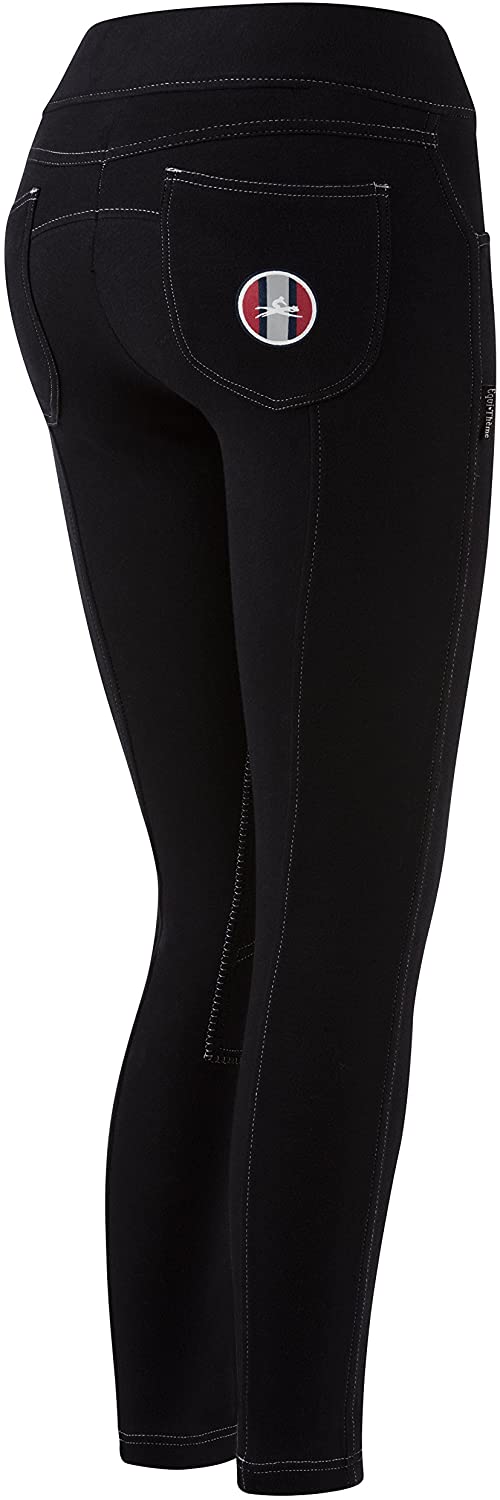 Equi-Theme/Equit'M Unisex Adult 979101234 Pull-On Breeches - Black/White Topstitching, One Size