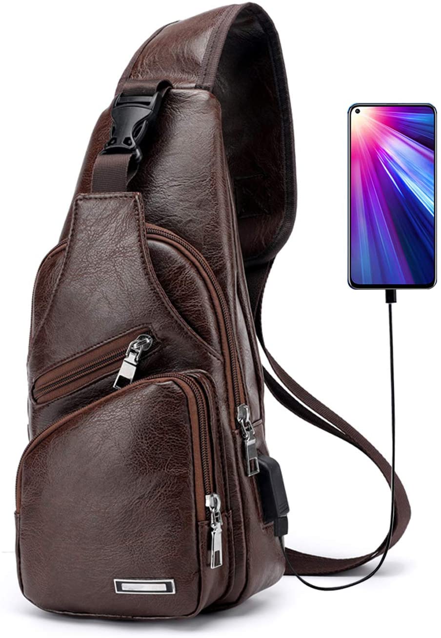 FANDARE Sling Bag with USB Charging Port, Earphone Hole, Sport Gym Student One Shoulder Backpack, Men's Outdoor Shoulder Bag - Image 4