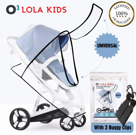 O³ Rain Cover for Pram - Buggy - Pushchair – with 2 Additional Hooks | Stroller Rain Cover - Buggy Rain Cover Universal – Protects from Rain, Wind, Snow