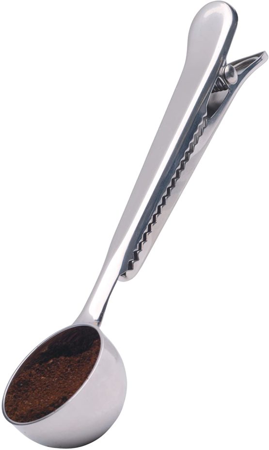 KitchenCraft KCCOFCLIP Le'Xpress Coffee Scoop with Bag Clip, Stainless Steel, Silver, 18 cm