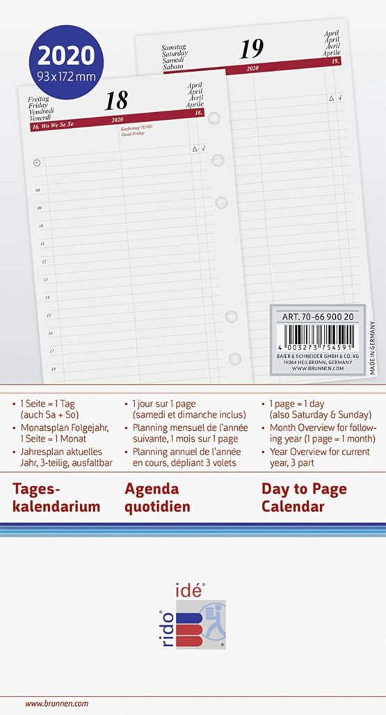 rido/idé 706690020, daily calendar, schedule systems, 2020, 1 page = 1 day, 1 page week planning, each week, sheet size 9.3 x 17.2 cm - Image 3