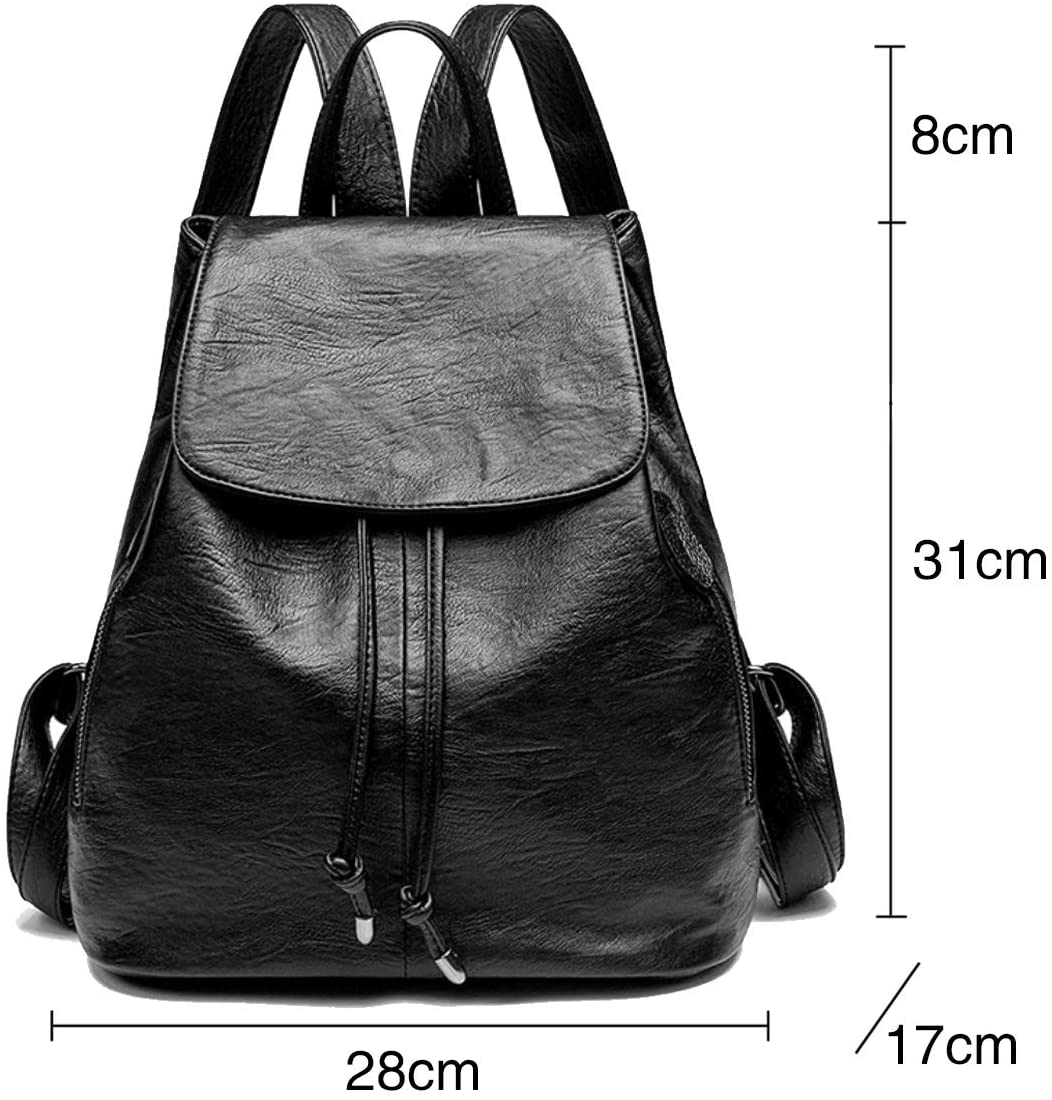 Monitika Women Backpack Leather Waterproof Fashion Drawstring Anti-theft Rucksack Travel Casual Bags Black - Image 3