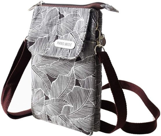 KXF Canvas Cell Phone Purse Wallet Freshing Elegant Leaf Pattern Small Crossbody Bag Lightweight Shoulder Bag Cellphone Pouch with Adjustable Strap for Women Girls - Image 3