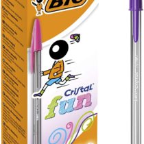 Bic Cristal Fun Ballpoint Pens, Wide Point (1.6 mm), Box of 20, Assorted Colors - Pink, Turquoise, Purple And Lime
