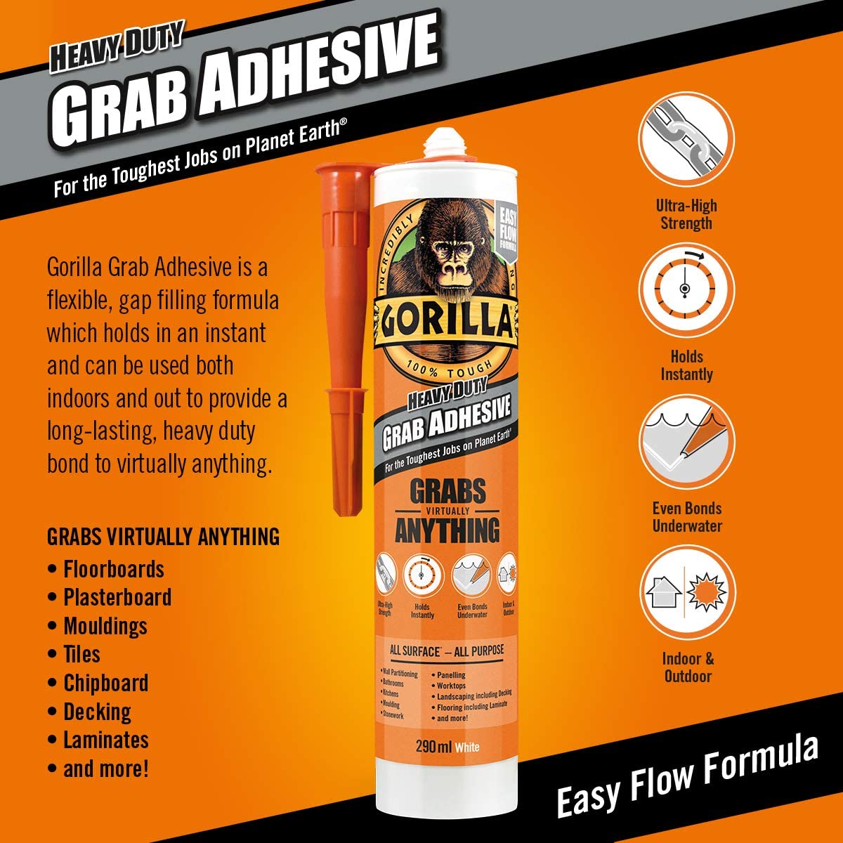 Gorilla Heavy Duty Grab Adhesive White 290ml, 1 Pack - Image 2