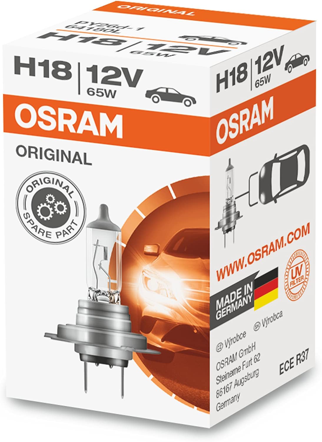 Osram Original H18, Halogen headlamp, 64180L, 12V Passenger car, Folding Carton Box (1 lamp), other, Folding Box (1 unit)