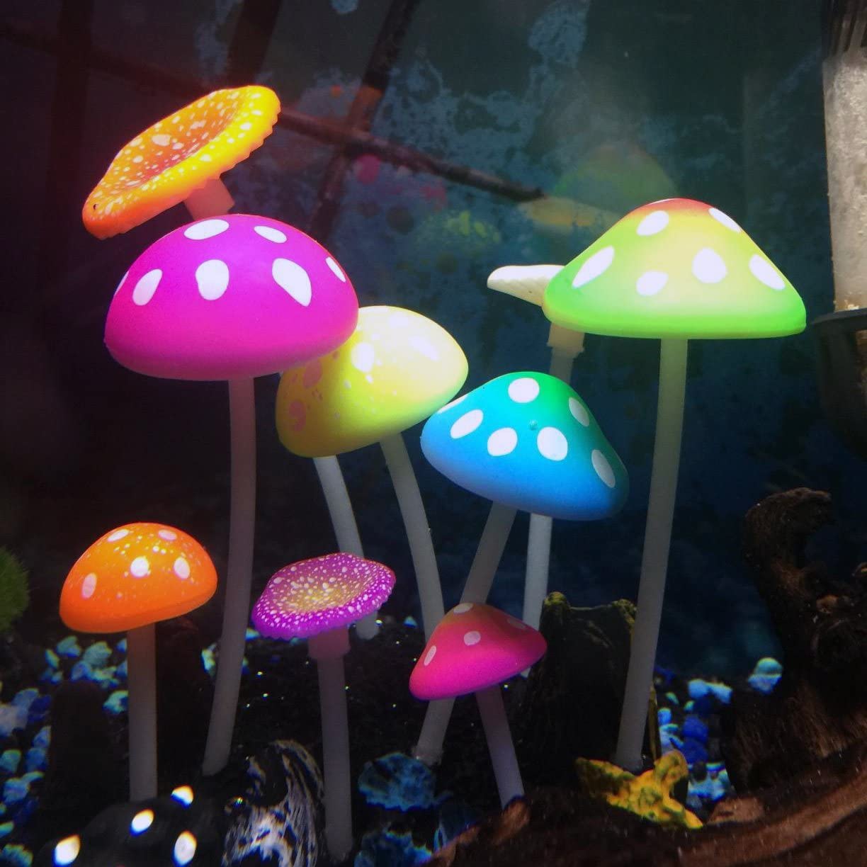 Uniclife Glowing Effect Artificial Mushroom Aquarium Plant Decor ...