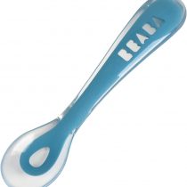 BÉABA - Silicone Spoon for Baby and Children - Stage 2 - Soft - Rounded tip - Ergonomic Handle - Blue
