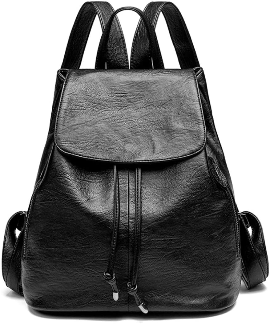 Monitika Women Backpack Leather Waterproof Fashion Drawstring Anti-theft Rucksack Travel Casual Bags Black