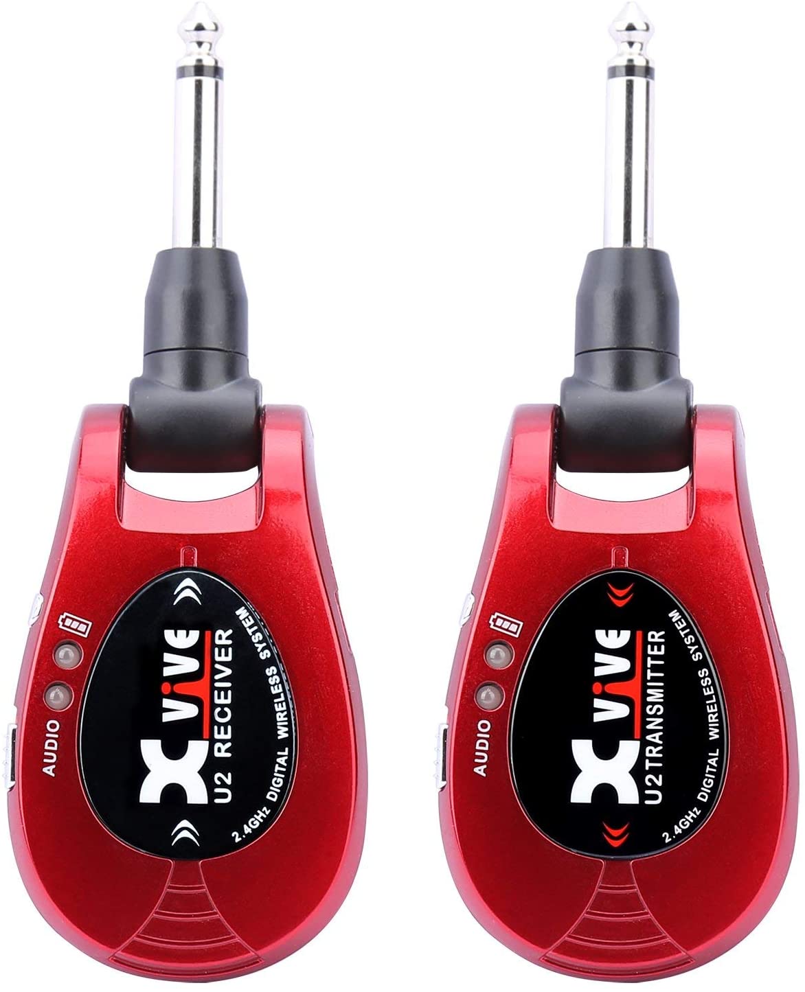 Xvive U2 Wireless Digital Transmitter/Receiver System for Guitar Bass and Other Instruments, Rechargeable, 2.4 GHz Rosso Metallizzato - Image 2