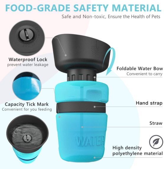 lesotc Pet Water Bottle for Dogs, Dog Water Bottle Foldable, Dog Travel Water Bottle, Dog Water Dispenser, Lightweight & Convenient for Travel BPA Free (18oz, Blue) - Image 2