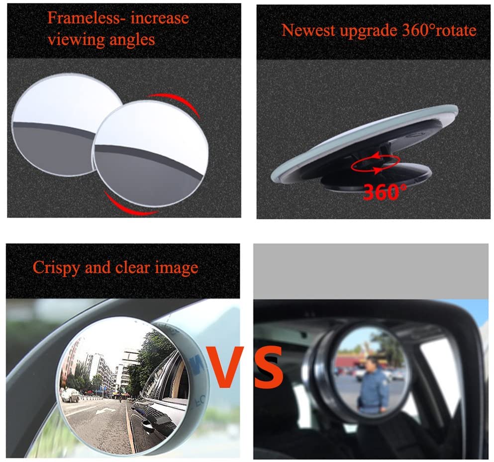 Blind Spot Mirrors For Cars - BeskooHome Waterproof 360°Rotatable Convex Rear View Mirror For Universal Cars -2 Pack - Image 4