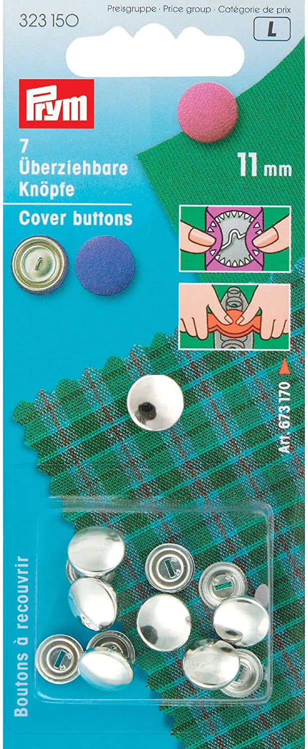 Prym 11 mm Cover Buttons without Tool, Pack of 7, Brass Silver, Bronze Silver