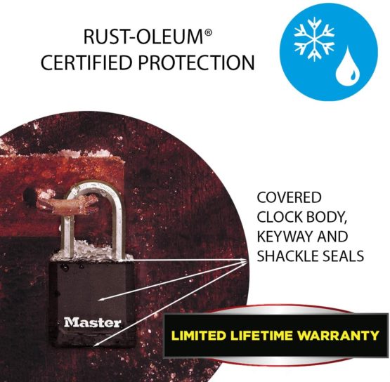 Master Lock Heavy Duty Padlock [Key] [Covered Laminated Steel] [Weatherproof and Rustproof] [Medium Shackle] M115EURDLF - Best Used for Storage Units, Sheds, Garages, Fences - Image 3
