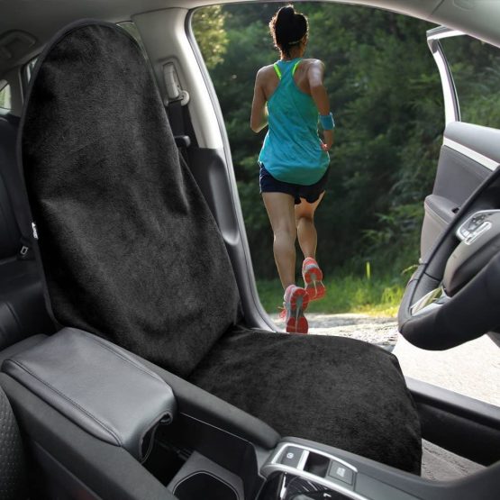 Leader Accessories Waterproof Black Sweat Towel Car Seat Cover Front Bucket Seat Protector Machine Washable Non-Slip Fits for Athletes Running Swimming Boxing Biking Yoga Workout BLACK color - Image 2