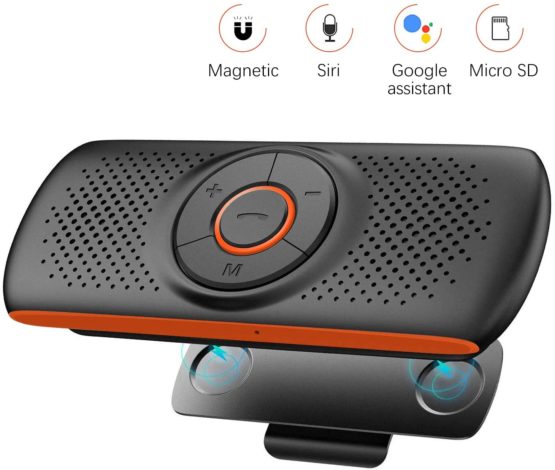 NETVIP Bluetooth Car Speakerphone Sun Visor Bluetooth 4.2 Handsfree Car Kit Audio Speakerphone TF Music Player Wireless Sun Visor Player Multifunction Stereo Music Speaker Dual Link Connectivity