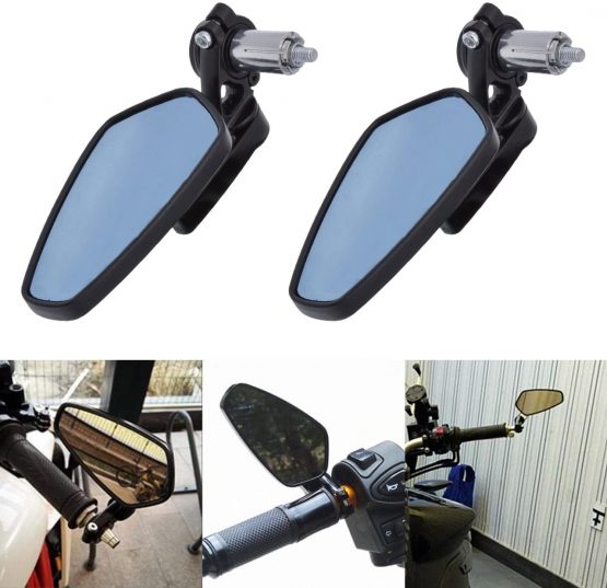 KATUR 7/8Inch 22mm Motorcycle Handlebar End Mirrors Oval CNC Billet Aluminum Bluish Anti-Glare Motorbike Side Rearview Mirror for H arley D avidson H onda Y amaha S uzuki K awasaki Black