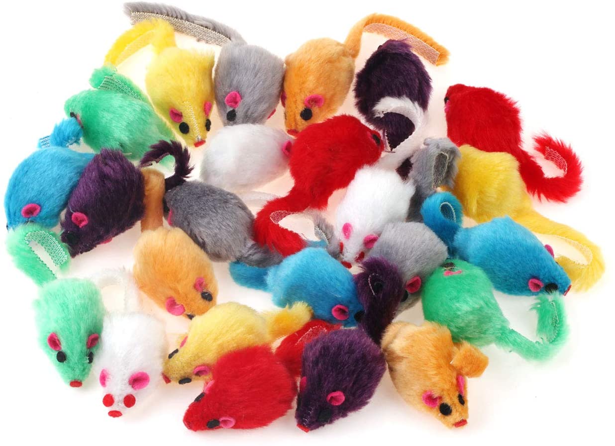 CHIWAVA 36PCS 4.1'' Furry Cat Toy Mice Rattle Small Mouse Kitten Interactive Play Assorted Color, Assorted Color 36PCS - Image 3