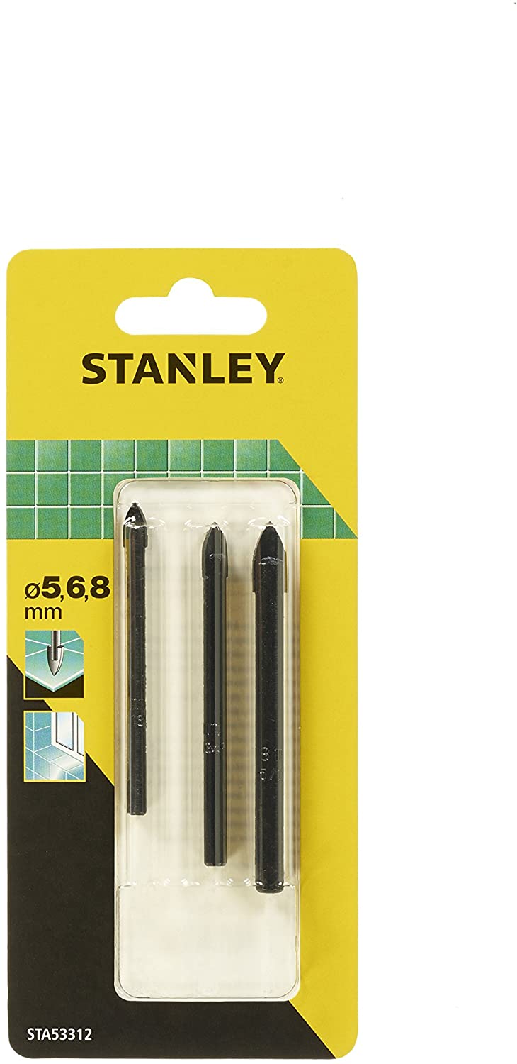 STANLEY STA53312-QZ 3 Piece Tile and Glass Drill Bit Set, Includes 5mm, 6mm, 8mm, Silver