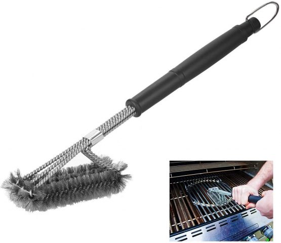18" Triangle Metal BBQ Grill Cleaning Brush, Heavy Duty 3-Branch Stainless Steel Barbecue Bristles Cleaner for Easier and Effective Clean