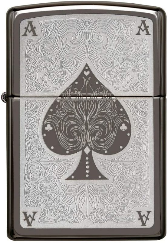 Zippo Men's Windproof Metal Long Lasting Best Fluid Refillable Perfect for Cigarettes Cigars Candles Pocket Lighter Fire Starter Ace Design, Black Ice, Regular - Image 2