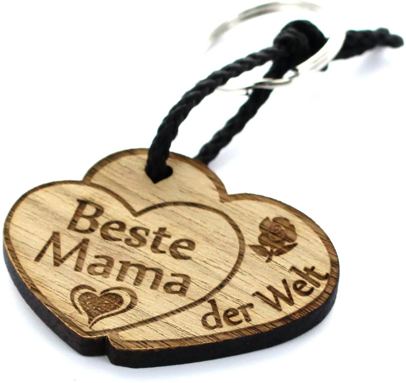 Lieblingsmensch Lieblingsmensch Schlüsselanhänger aus Holz Modell: Beste Mama Doppelherz Keyring, 12 cm, Brown (Braun)