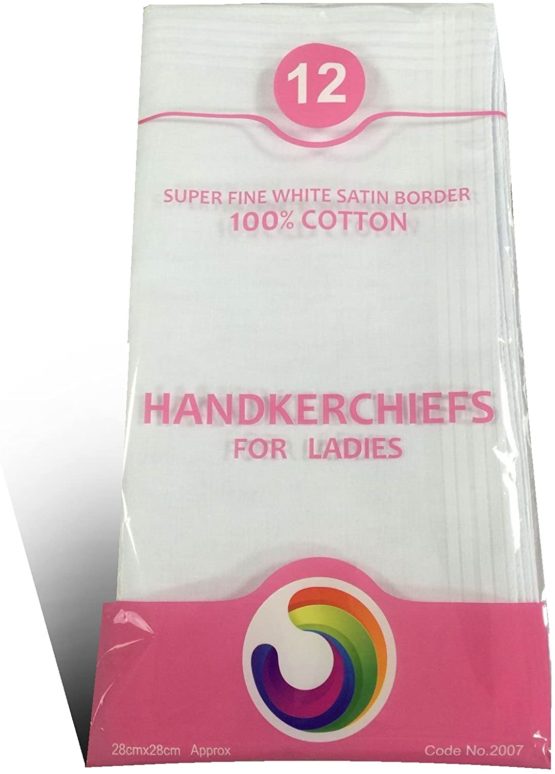 Dudu N Girlie Satin Border Ladies Cotton Handkerchief, 28 cm x 28 cm, 12-Piece - Image 3