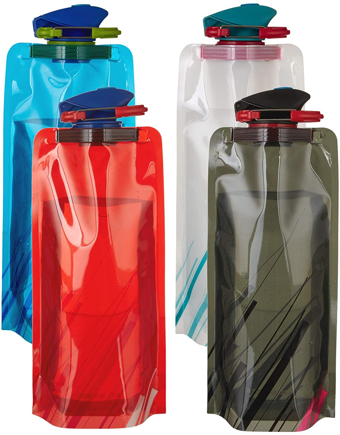 Scarlet Sport Compact Foldable Drinking Bottle (700 ml); Set of 4 Bottles; BPA-Free; Flexible, Rollable, Collapsible, Reusable