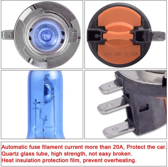 DZG - H15 Halogen Bulbs - 12V 15/55W Super Bright White Headlight Lamps 5500K Fog Light DRL, 2 Pieces - Image 4