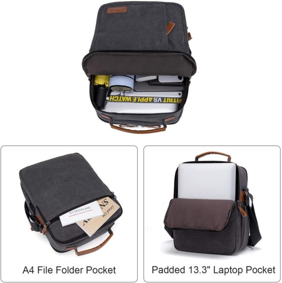 Estarer Mens Messenger Shoulder Bag for 13.3" Laptop/12.9" iPad Pro,Small Canvas Cross Body Flight Bag for Work - Image 4