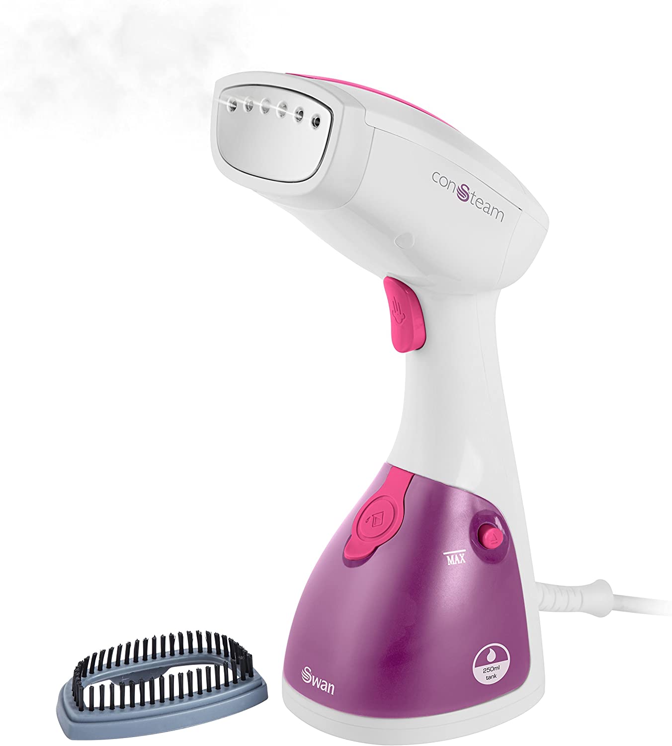 Swan SI12020N Handheld Garment Steamer, Lightweight, Removable Fabric Brush, Extra-Long 1.9m Power Cable, 1100W