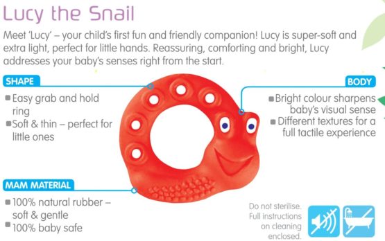 MAM Friends – Lucy the Snail, Developmental Toy Stimulates Baby's Senses, 100 Percent Natural Rubber Baby Ring, One of Four Educational Newborn Baby Toys, Suitable for 2+ Months - Image 3