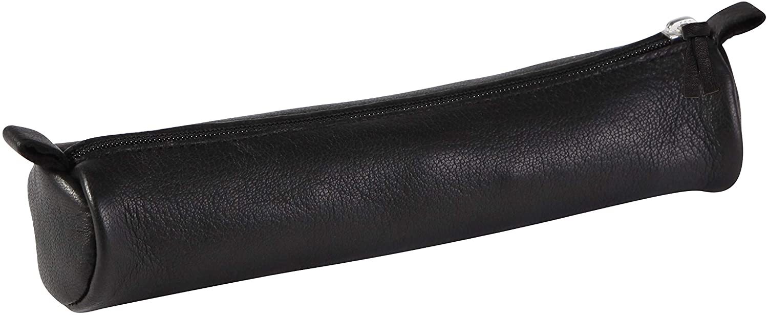 Clairefontaine 8324C, One Round Schoolbag, Dimensions: diameter 3,5 x 18 cm, Made of Genuine Lambskin Leather, Black Colour