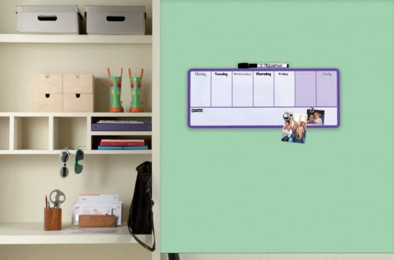 Rexel Weekly Organiser Dry Wipe Personal Whiteboard, Magnetic, 360 x 140 mm, Purple Plastic Frame, Includes Marker and Fitting Kit, White, 1904048 - Image 2