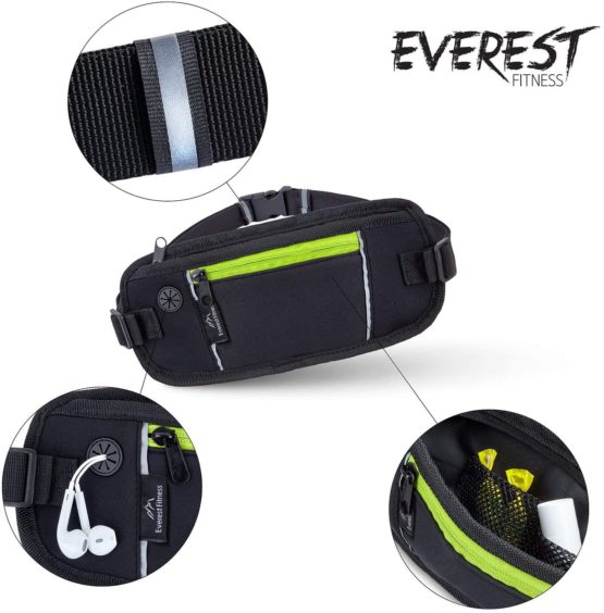 EVEREST FITNESS Running Belt with smartphone and money pocket in black, including reflector strips for increased visibility in the dark - waist bag/hip bag/belly bag - Image 2